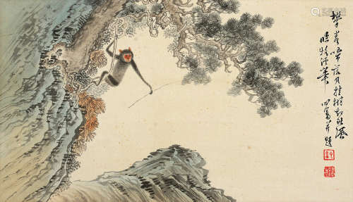 溥儒（1896～1963） 猿猴图 镜片 设色绢本