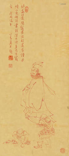 溥儒（1896～1963） 1958年作 钟进士像 镜片 朱砂绢本