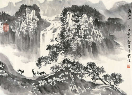 郭传璋（1912～1990） 1985年作 泉山小 镜片 水墨纸本