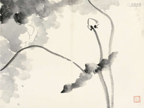 张大千（1899～1983） 荷花 单片 水墨纸本