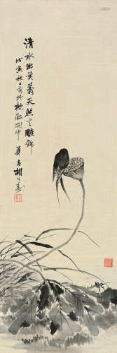 胡公寿（1823～1886） 1878年作 莲燕图 立轴 水墨绫本