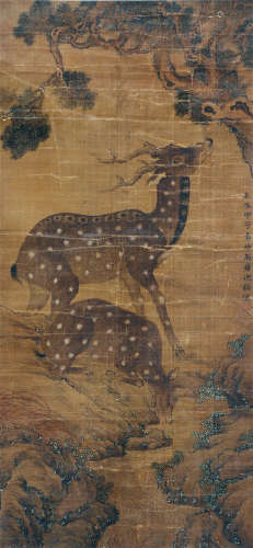 沈铨（1682～1760） 1744年作 双鹿图 立轴 设色绢本