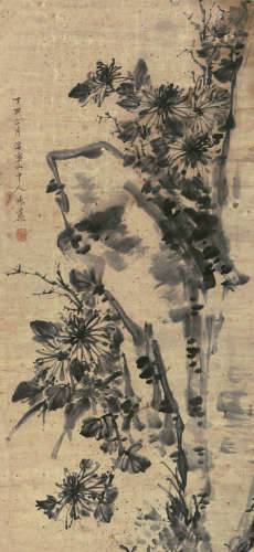 郭味蕖（1908～1971） 菊石图 镜片 水墨纸本