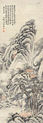 姜筠（1847～1919） 1911年作 策杖访友图 立轴 设色纸本