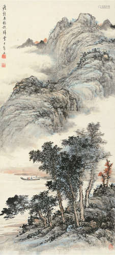 黄君璧（1898～1991） 渡头未散欲归云 立轴 设色纸本