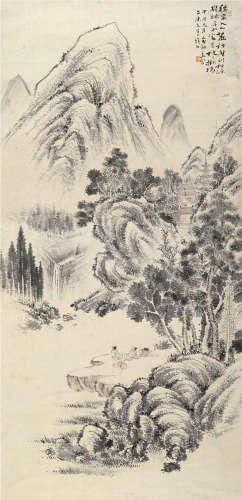 俞剑华（1895～1979） 1934年作 林山听泉图 立轴 设色纸本