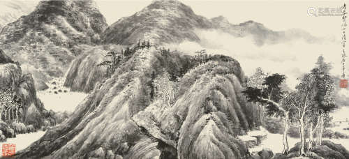 楼辛壶（1881～1950） 山水 横披 水墨纸本