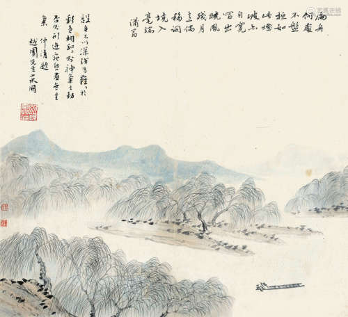 余绍宋（1882～1949） 泛舟图 镜框 设色纸本