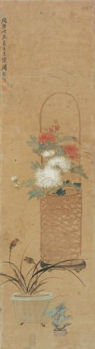 周闲（1820～1875） 1867年作 清供图 立轴 设色纸本