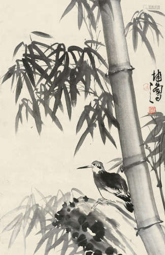 卢坤峰（1934～2018） 竹鸟图 镜片 水墨纸本