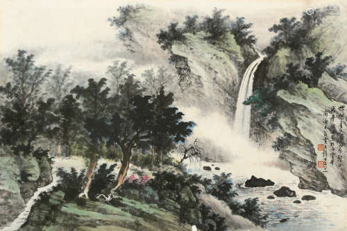 黄君璧（1898～1991） 1978年作 翠霭飞泉 镜片 设色纸本