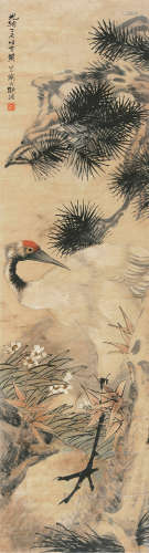 黄莹（清） 1907年作 鹤寿图 立轴 设色纸本