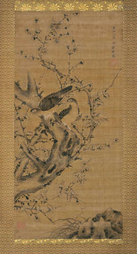 赵雍（1289～1369）（款） 花鸟图 立轴 设色绢本