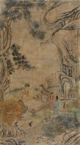 吴湘（明） 1530年作 松下弈棋图 立轴 设色绢本