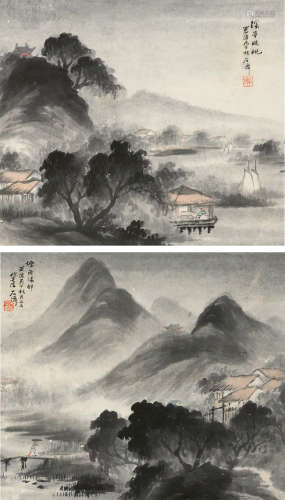 吴石僊（1845～1916） 1906年作 山水双挖 立轴 水墨纸本