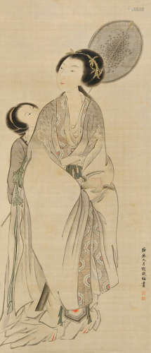 胡铁梅（1848～1899） 1880年作 仕女 立轴 设色绢本
