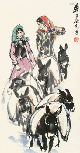 黄胄（1925～1997） 骑驴图 立轴 设色纸本