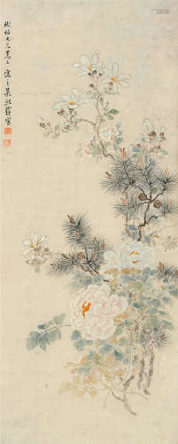 吴熙载（1799～1870） 花卉 立轴 设色纸本