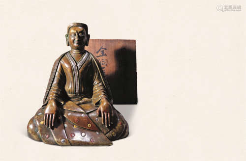 明 错金银彩铜藏传派教主像