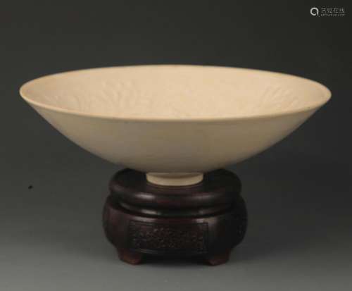 DING KILN LOTUS CARVING PORCELAIN BOWL