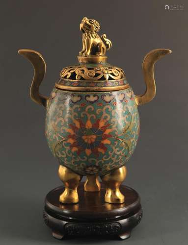 A BRONZE CLOISONNE ANIMAL TOP AROMATHERAPY