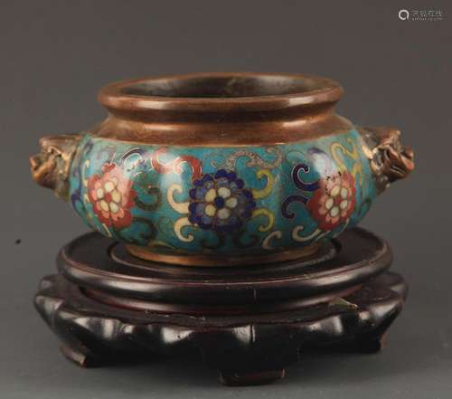 A BRONZE CLOISONNE ENAMEL FLOWER CARVING CENSER