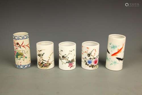 GROUP OF FAMILLE-ROSE PORCELAIN BRUSH HOLDER