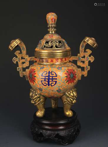 A BRONZE CLOISONNE THREE FOOT AROMATHERAPY