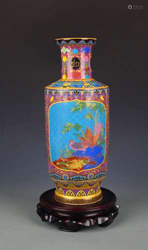 A FAIENCE COLOR BIRD PAINTING PORCELAIN VASE