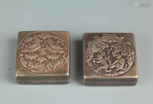PAIR OF FINELY CARVED INK BOX