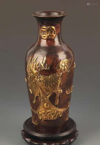 A FINE BRONZE MADE KIRIN CARVING VASE