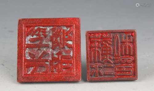 A GROUP OF TWO FINELY CARVED BRONZE SEAL