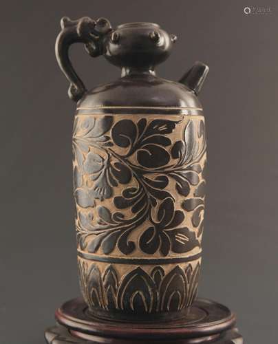 CI ZHOU YAO BLACK GLAZED HANDLED EWER