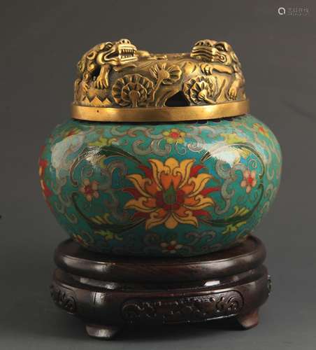 A BRONZE CLOISONNE ENAMEL AROMATHERAPY