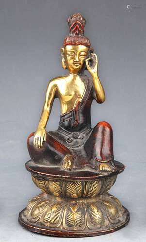 A COLORED AND GILT BRONZE BUDDHA