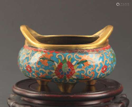 A BRONZE CLOISONNE ENAMEL LOTUS PATTERN CENSER