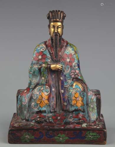 A BRONZE ENAMEL MODEL IN FIGURE OF TAOIST PRIEST