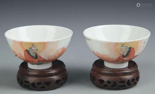 PAIR OF FAMILLE ROSE BUDDHA PAINTED PORCELAIN CUP