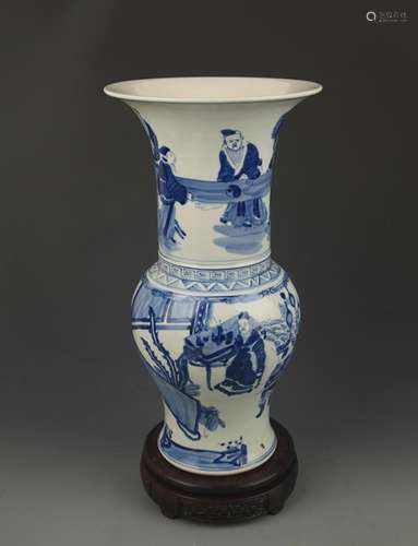 BLUE AND WHITE STORY PATTERN PORCELAIN FLOWER JAR