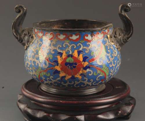 CLOISONNE ENAMEL ELEPHANT EAR GUI STYLE CENSER