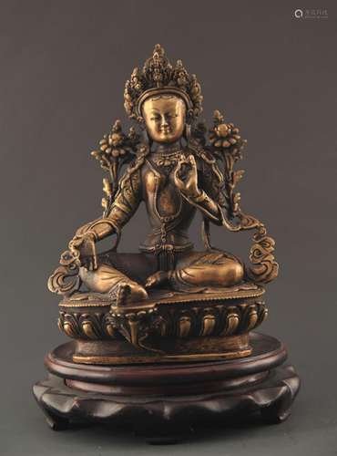 A TIBETAN BUDDHISM BRONZE GREEN TARA STATUE STATUE