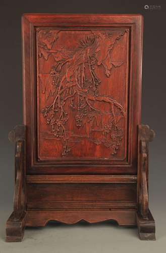 A HUA LI MU MAGPIES CARVING TABLE PANEL