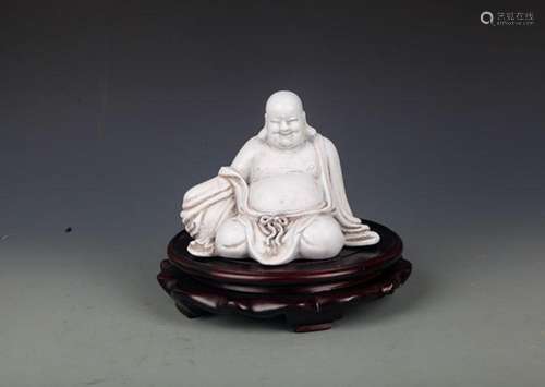 A WHITE COLOR DA HA KILN BAG MONK FIGURE