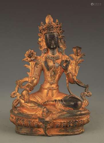 A TIBETAN BUDDHISM BRONZE GREEN TARA STATUE STATUE