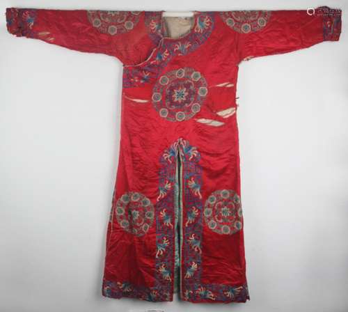 A FINE RED COLOR EMBROIDERED ROBE