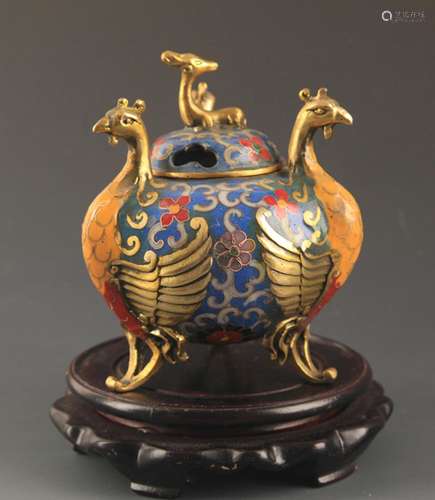 A FINE CLOISONNE ENAMEL CHICKEN STYLE BRONZE AROMATHERAPY