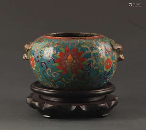 A BRONZE CLOISONNE FINELY CARVED CENSER