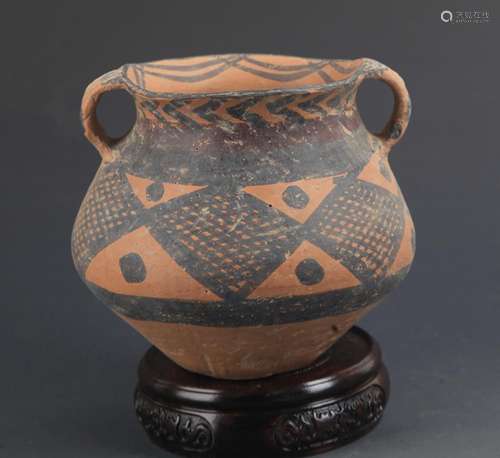 A YANG SHAO CULTURE STYLE DOUBLE EAR POTTERY JAR