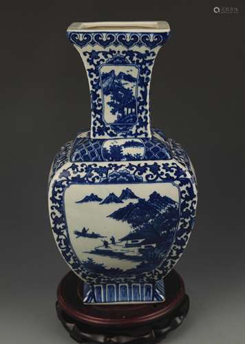 BLUE AND WHITE CHARACTER PATTERN PORCELAIN VASE