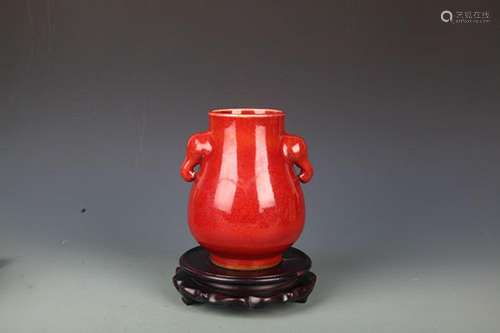 A LIAN KILN RED COLOR ELEPHANT EAR PORCELAIN JAR